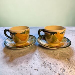 Franciscan Fresh Fruit Tea Cups and Saucers Made in USA Set of 2  4 Pieces